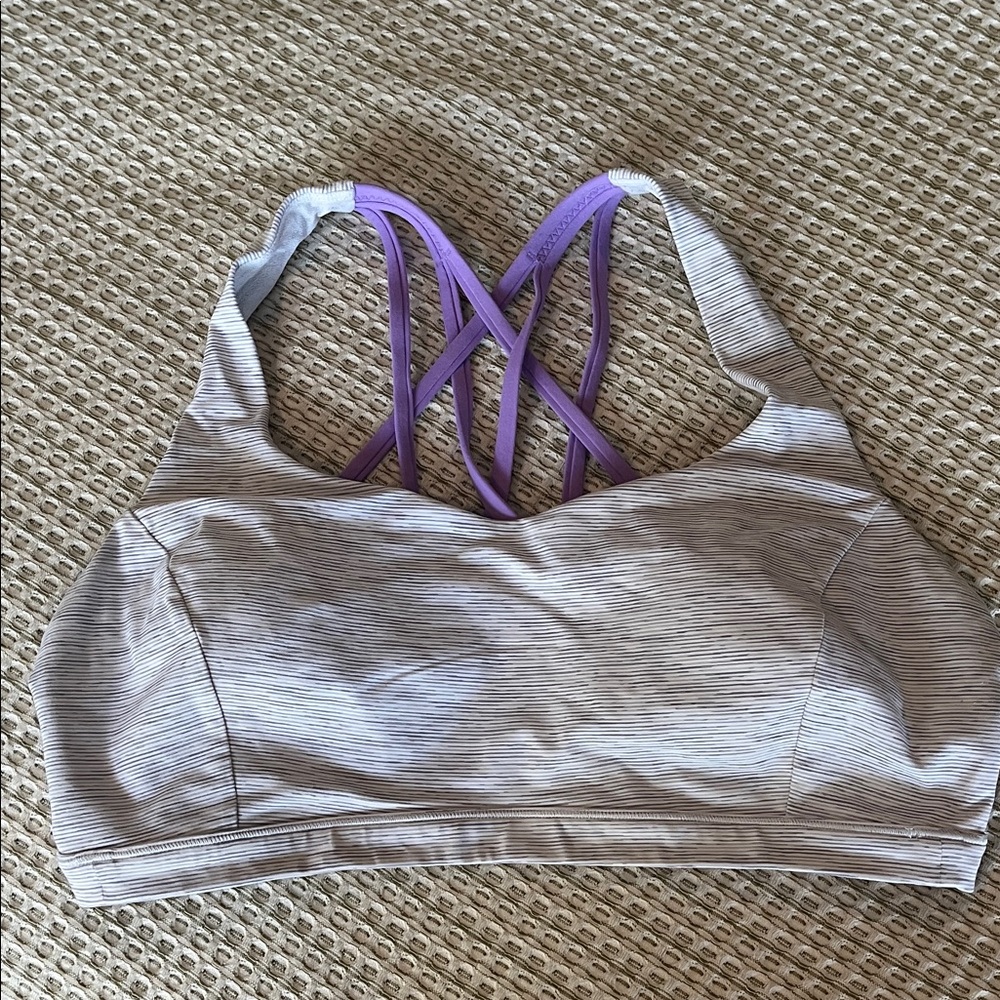 lululemon Gray Sports Bra with Purple Strappy Back